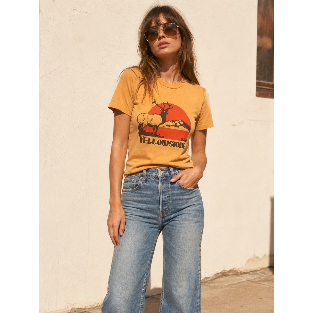 Vintage 70s Gold Yellowstone Elk T Shirt Gorpcore Nature Small Souvenir Tee